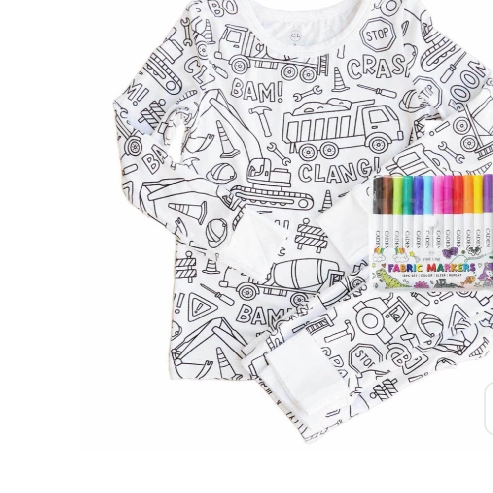 Caden Lane Kids DIY Coloring Long Sleeve Shirt Set - White